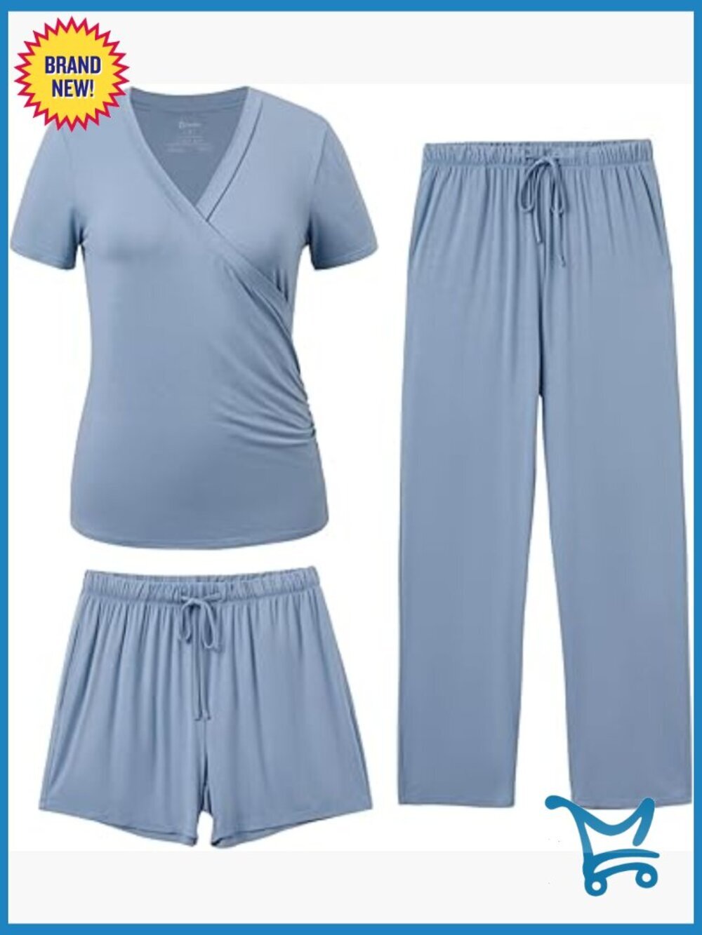 3pc Maternity Nursing Pajama Set Sleepwear Tops Shorts Pants S-2XL Pockets